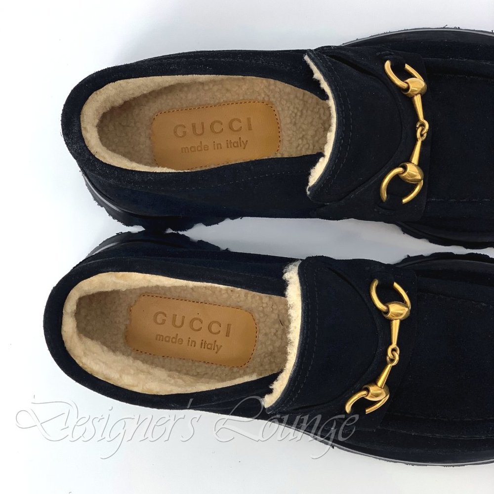 ⚡️SOLD! NEW GUCCI Horsebit Black Suede Shearling Bee Loafer Ankle Boot 8G/US 8.5 - Picture 7 of 10